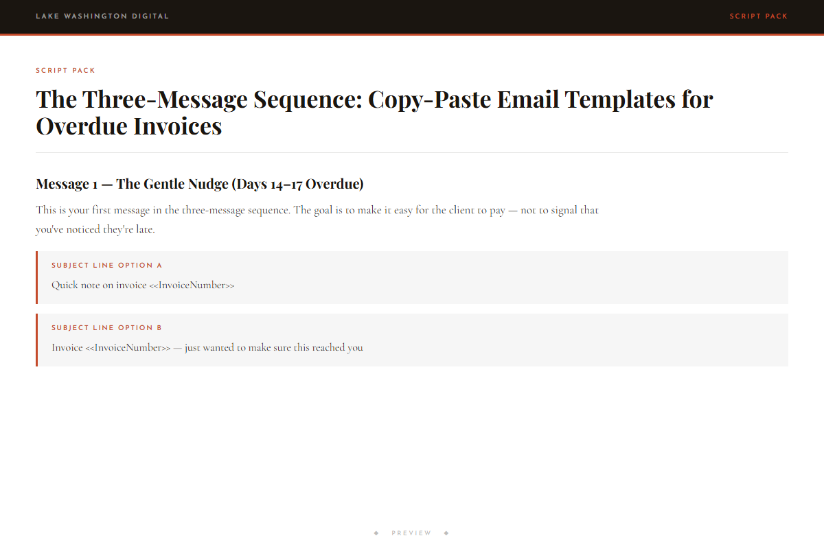 Preview of The Three-Message Sequence: Copy-Paste Email Templates for Overdue Invoices