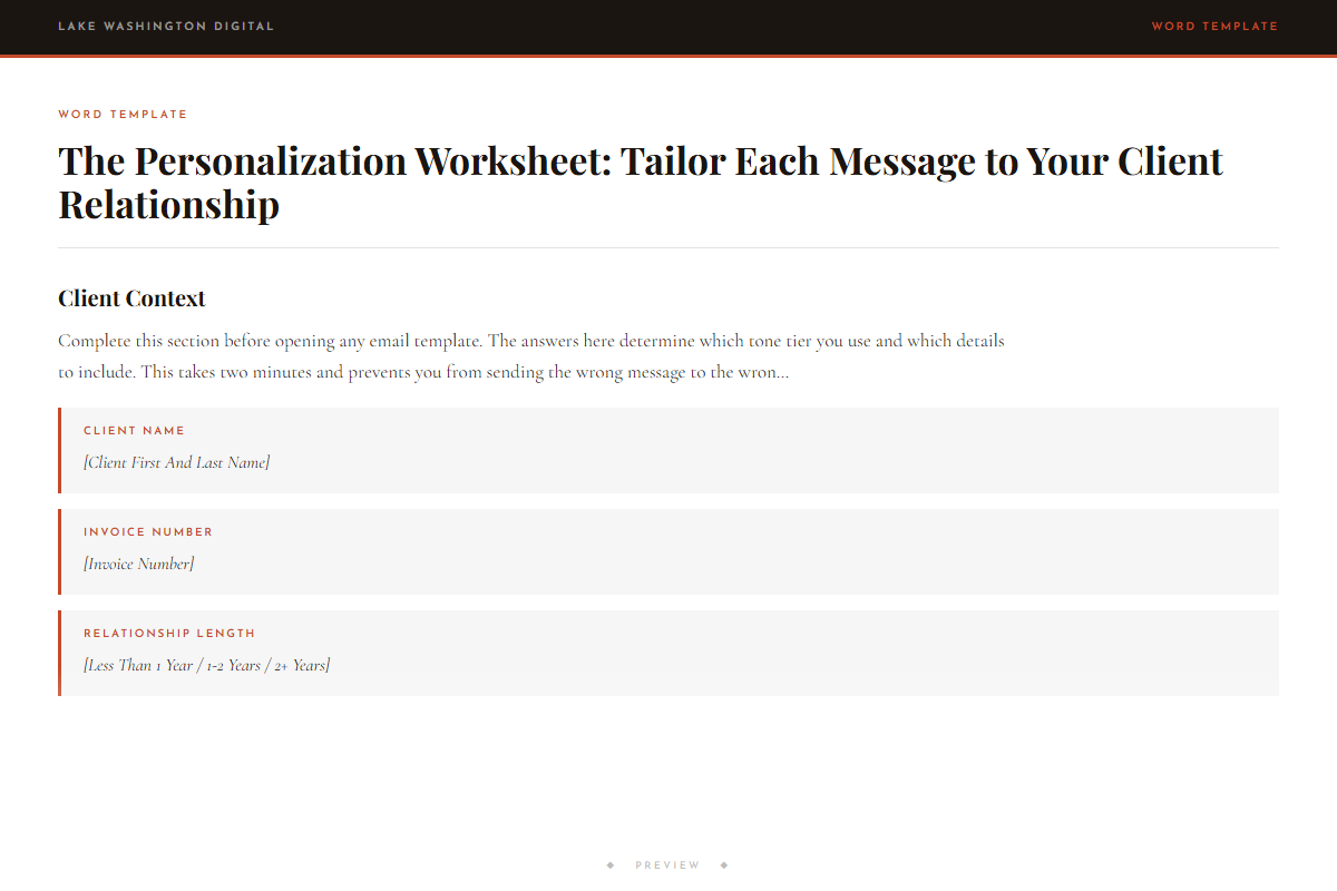 Preview of The Personalization Worksheet: Tailor Each Message to Your Client Relationship