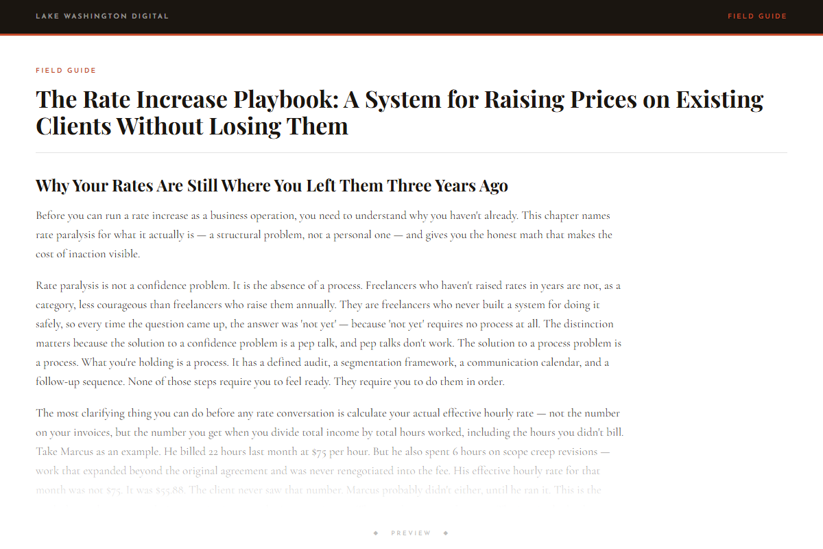 Preview of The Rate Increase Playbook: A System for Raising Prices on Existing Clients Without Losing Them