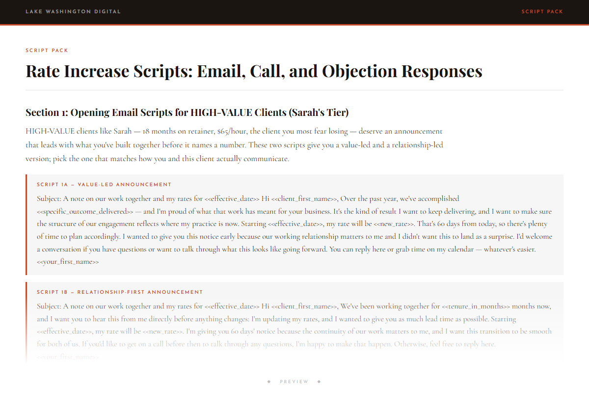 Preview of Rate Increase Scripts: Email, Call, and Objection Responses