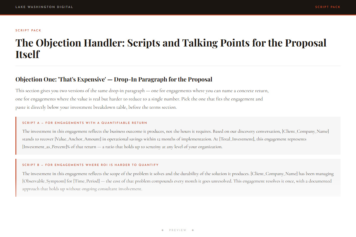 Preview of The Objection Handler: Scripts and Talking Points for the Proposal Itself