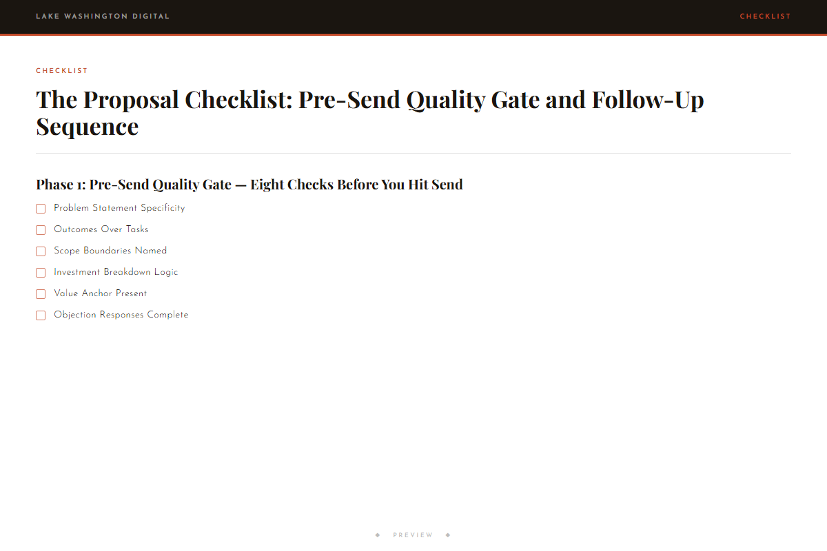 Preview of The Proposal Checklist: Pre-Send Quality Gate and Follow-Up Sequence