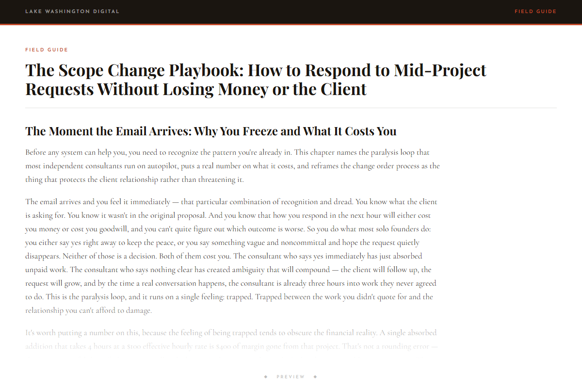 Preview of The Scope Change Playbook: How to Respond to Mid-Project Requests Without Losing Money or the Client
