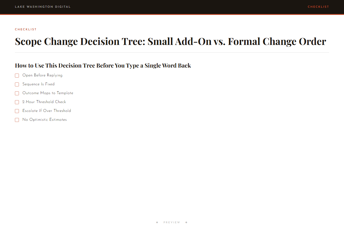 Preview of Scope Change Decision Tree: Small Add-On vs. Formal Change Order