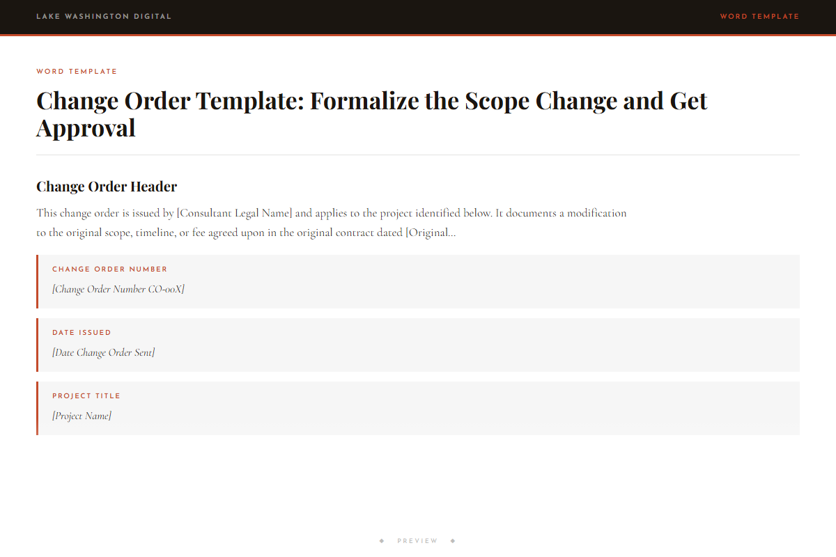 Preview of Change Order Template: Formalize the Scope Change and Get Approval