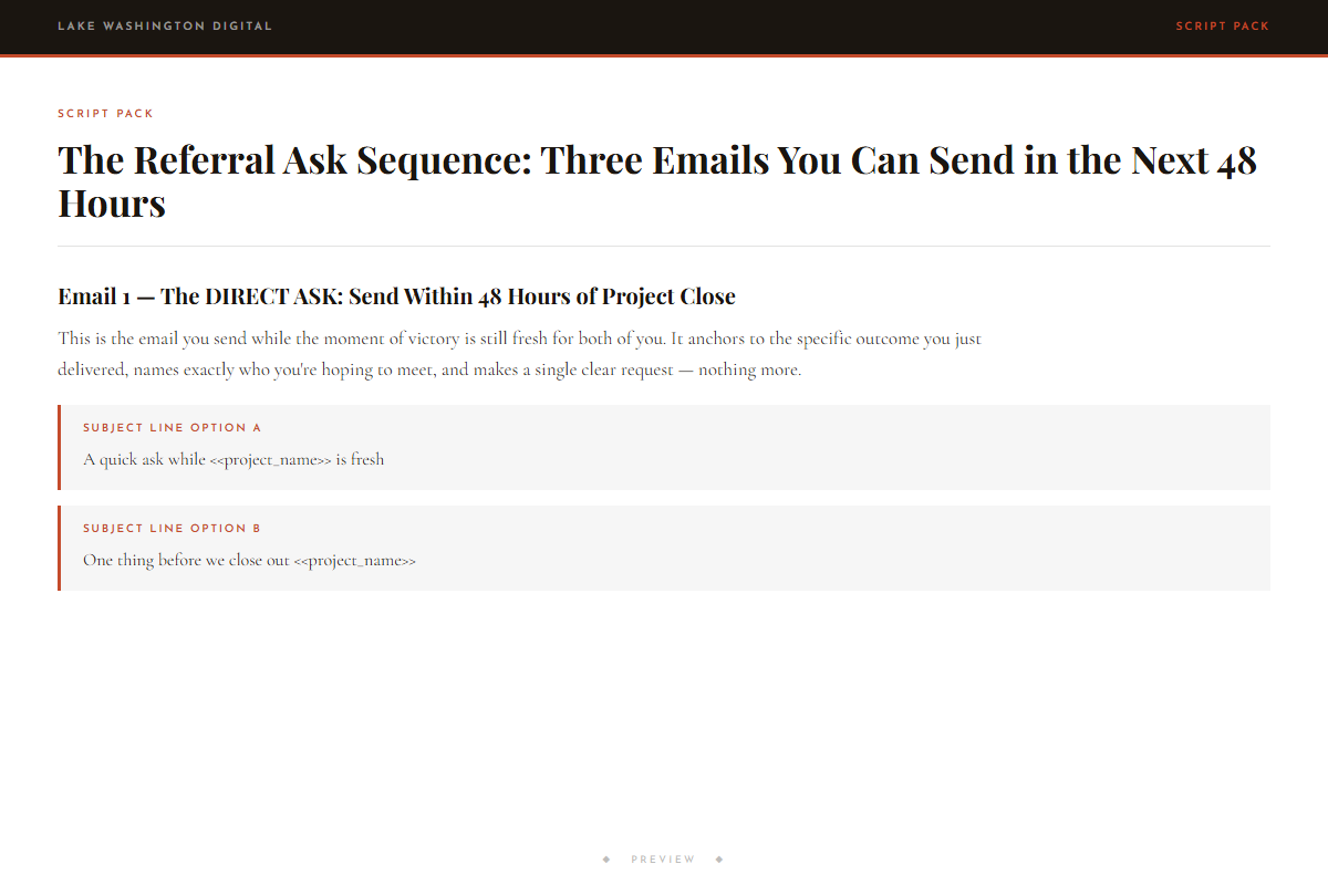 Preview of The Referral Ask Sequence: Three Emails You Can Send in the Next 48 Hours