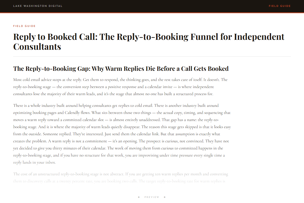 Preview of Reply to Booked Call: The Reply-to-Booking Funnel for Independent Consultants
