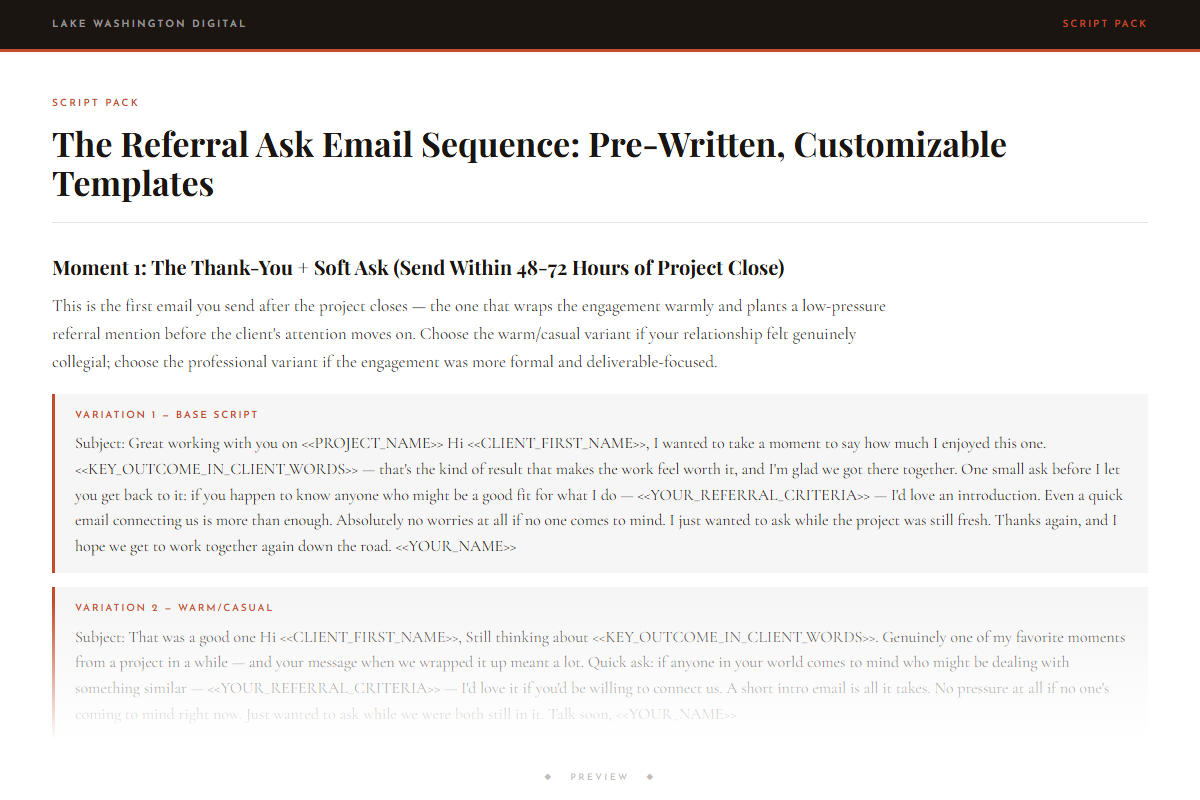Preview of The Referral Ask Email Sequence: Pre-Written, Customizable Templates