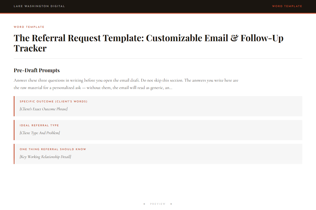 Preview of The Referral Request Template: Customizable Email & Follow-Up Tracker