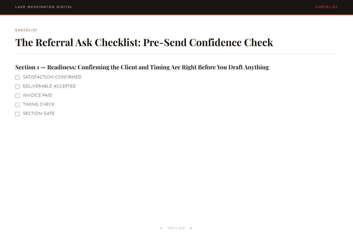 Preview of The Referral Ask Checklist: Pre-Send Confidence Check