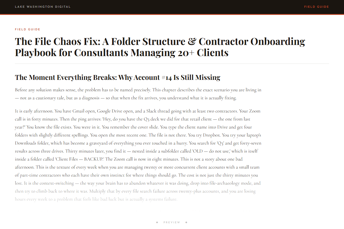 Preview of The File Chaos Fix: A Folder Structure & Contractor Onboarding Playbook for Consultants Managing 20+ Clients