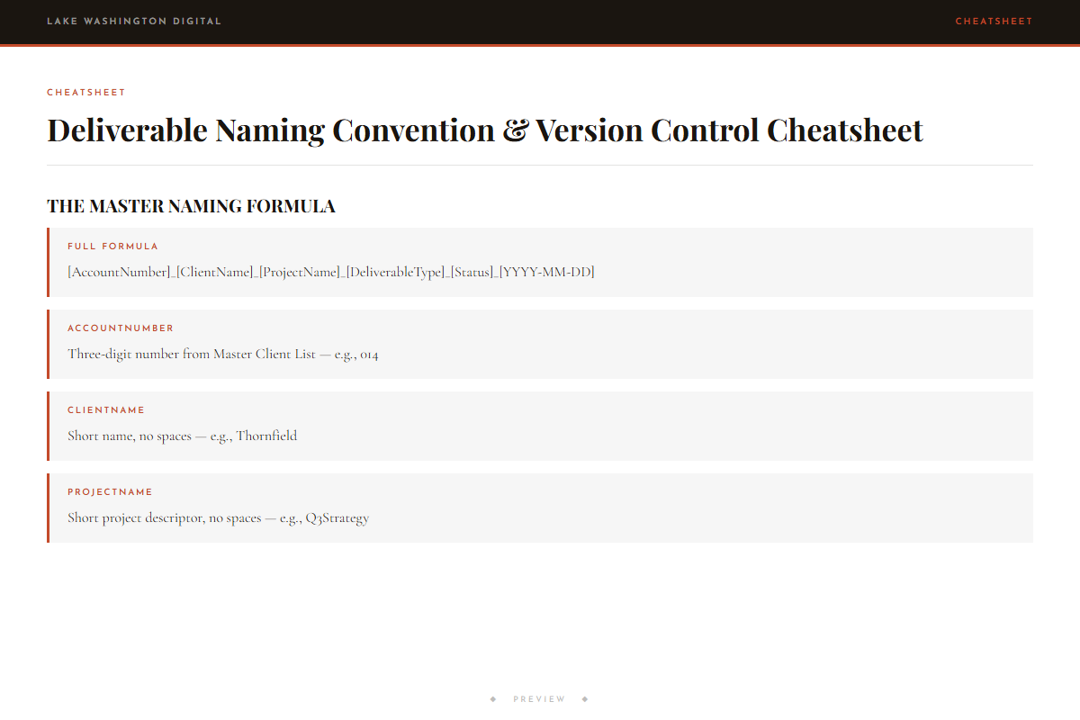 Preview of Deliverable Naming Convention & Version Control Cheatsheet