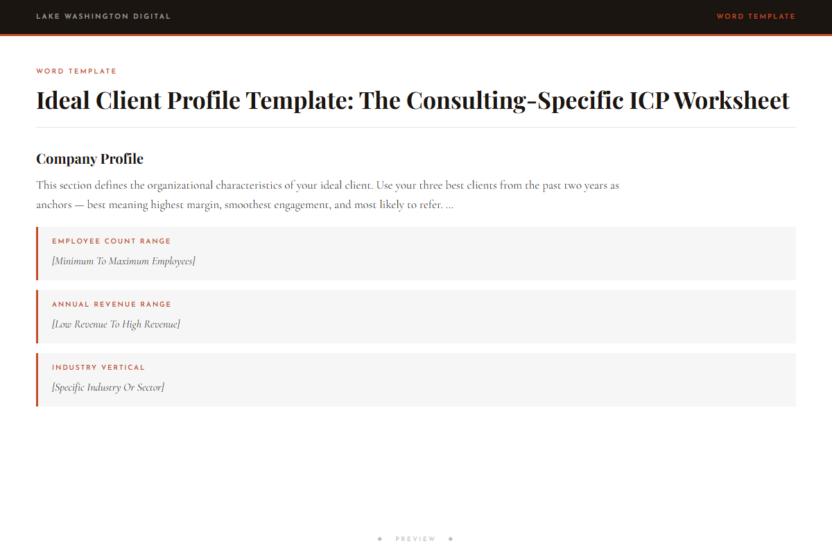 Preview of Ideal Client Profile Template: The Consulting-Specific ICP Worksheet