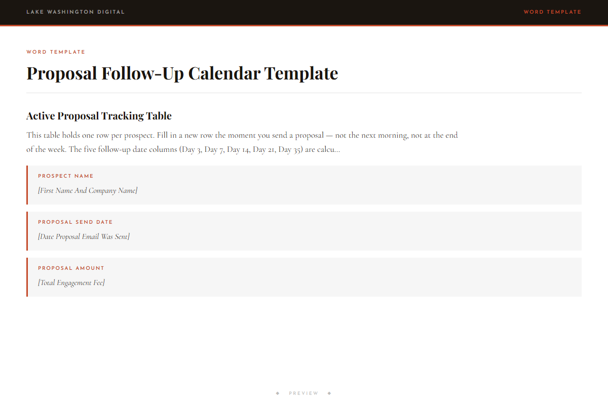 Preview of Proposal Follow-Up Calendar Template